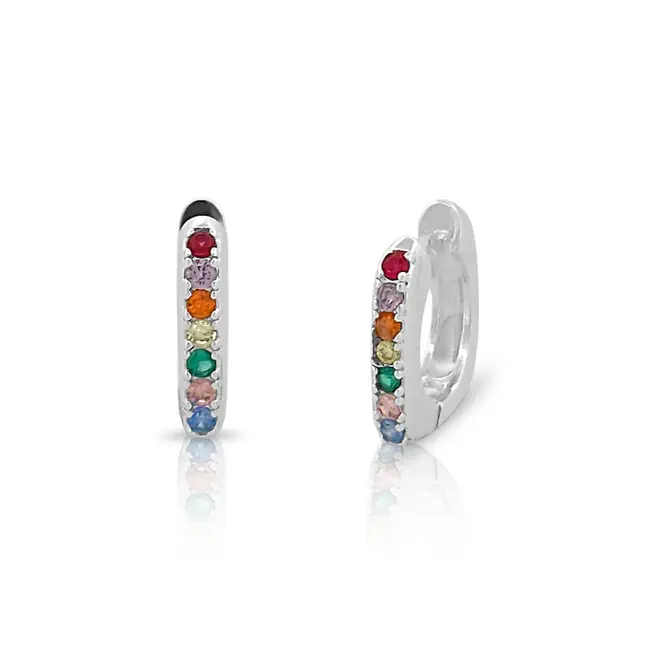 Brinco Argola Click Quadrado com Zircônias Coloridas
