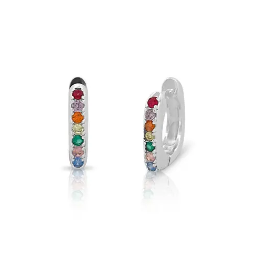 Brinco Argola Click Quadrado com Zircônias Coloridas