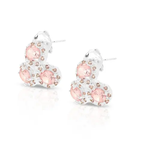 Brinco Top Triplo com Zircônias Rosa