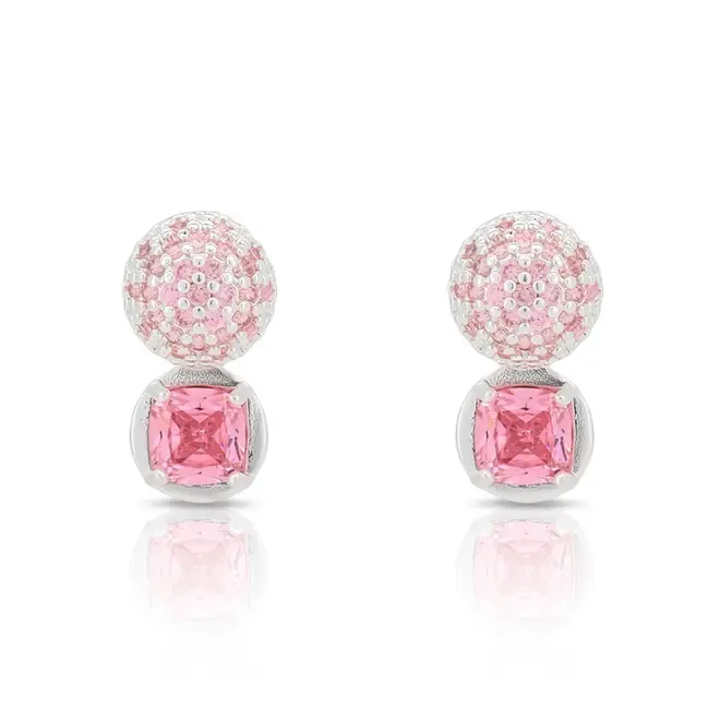 Brinco Top Meia Esfera com Zircônia Rosa