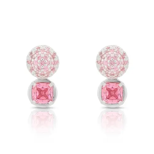 Brinco Top Meia Esfera com Zircônia Rosa