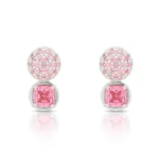 Brinco Top Meia Esfera com Zircônia Rosa