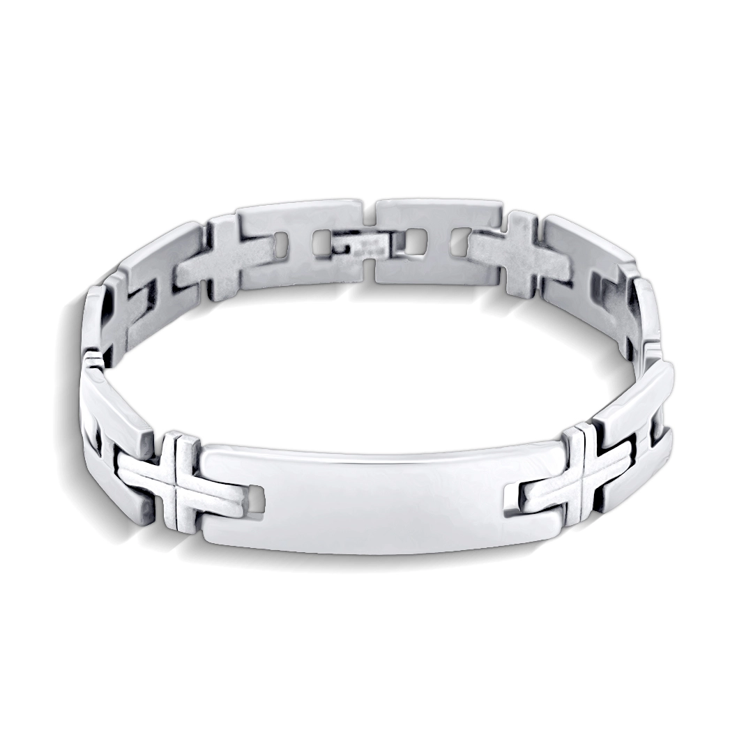Pulseira com Elos Foscos e Placa Espelhada