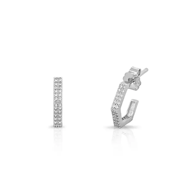 Brinco de Argola sextavada com Zircônias Cristal