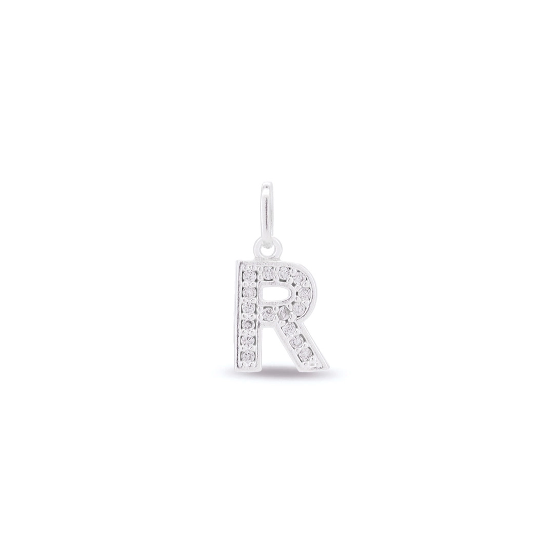 Pingente Letra R Com Zircônia Cristal