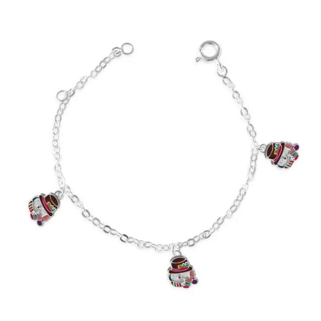 Pulseira Kids Boneco de Neve Colorido Esmaltado