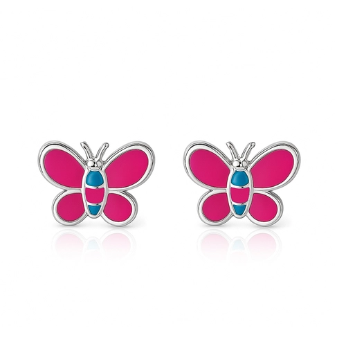 Brinco Kids Borboleta Esmaltada Rosa e Azul
