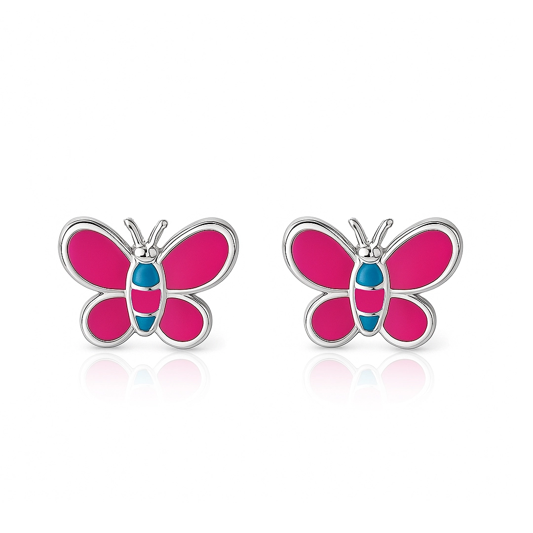 Brinco Kids Borboleta Esmaltada Rosa e Azul