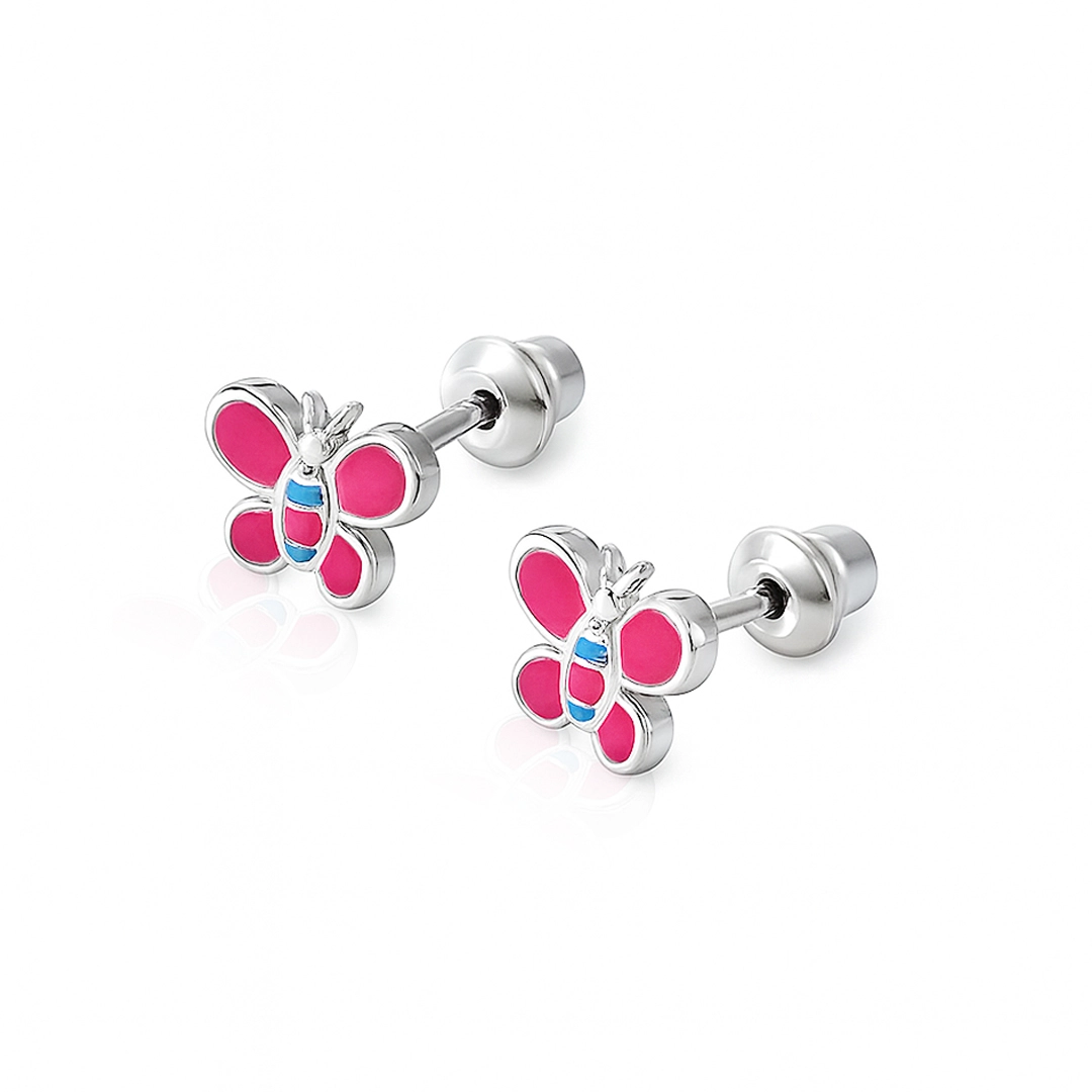 Brinco Kids Borboleta Esmaltada Rosa e Azul