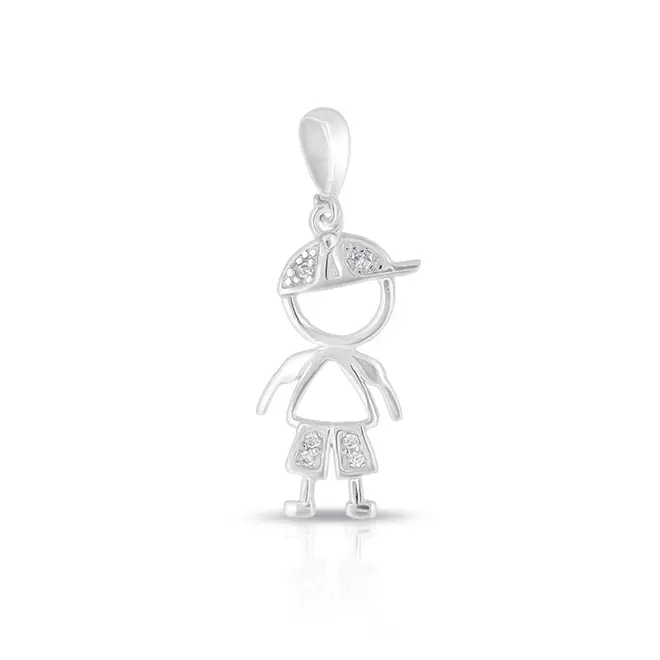 Pingente de Menino Vazado com Zircônias Cristal