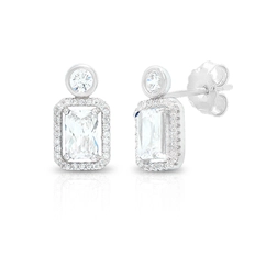 Brinco de Prata Blend Collection com Zircônia Cristal Retangular