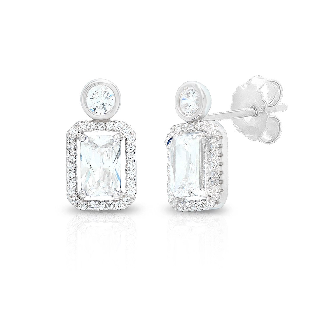 Brinco de Prata Blend Collection com Zircônia Cristal Retangular