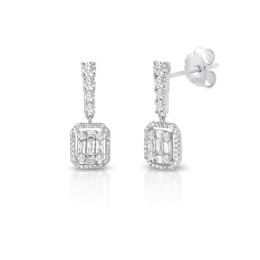 Brinco de Prata Balanço Blend Collection com Zircônias Cristal Redonda e Retangular