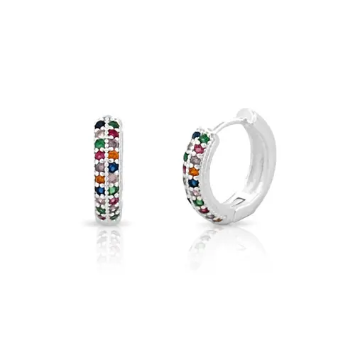 Brinco Argola Click Cravejado de Zircônias Coloridas