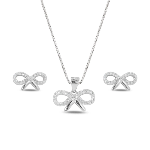 Conjunto de Prata 925 Laço com Zircônias Cristal