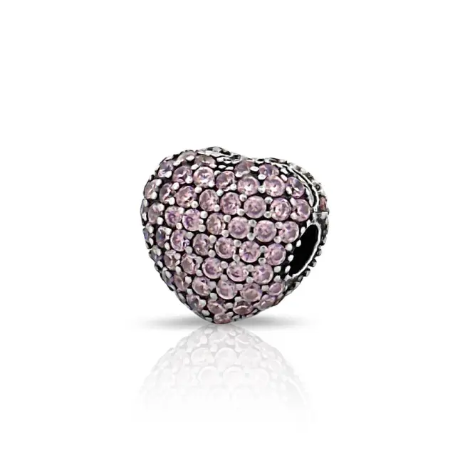 Berloque de Coração com Zircônias Rosa Cravejadas