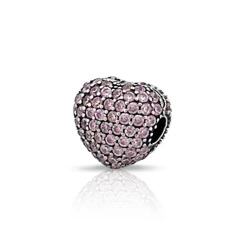 Berloque de Coração com Zircônias Rosa Cravejadas
