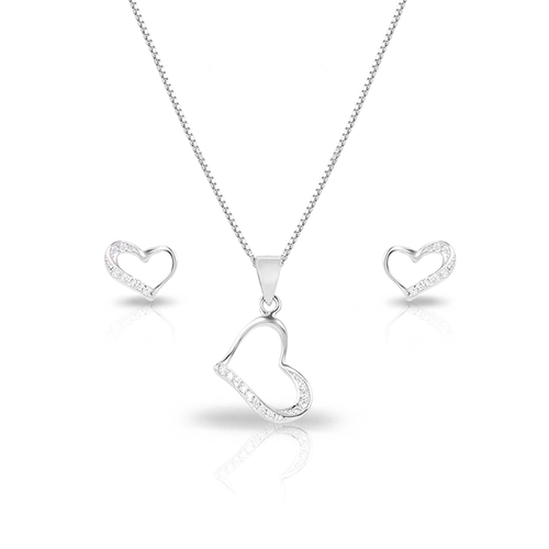 Conjunto de Prata Coração de Luz com Zircônias Cristal