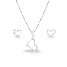 Conjunto de Prata Coração de Luz com Zircônias Cristal