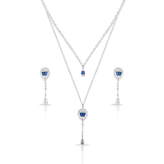 Gargantilha Blend Collection Dupla com Brincos Gota e Zircônias Safira