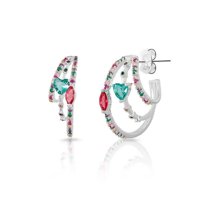 Brinco Argola Tripla com  Zircônias Coloridas