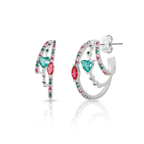 Brinco Argola Tripla com  Zircônias Coloridas
