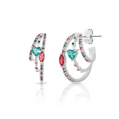 Brinco Argola Tripla com  Zircônias Coloridas