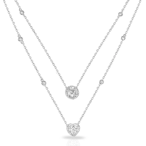 Gargantilha Blend Collection Dupla com Zircônias Cristal Redonda e Coração