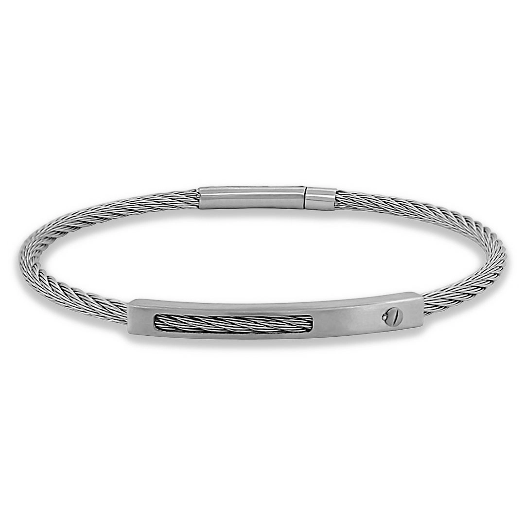 Bracelete de Aço Cabo Náutico Com Placa Fosca Trabalhada