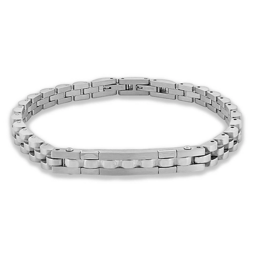 Pulseira de Aço com Elos e Placa Trabalhada