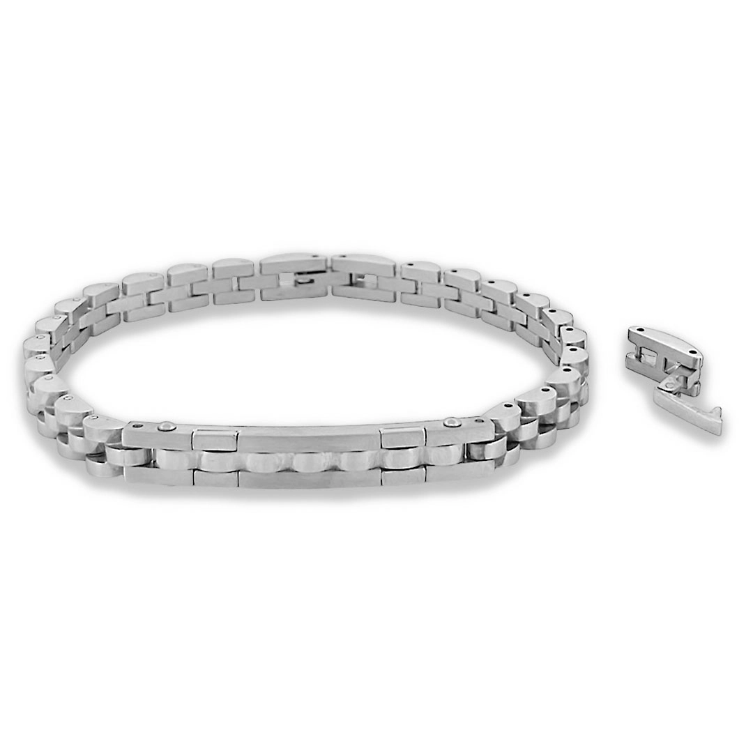 Pulseira de Aço com Elos e Placa Trabalhada