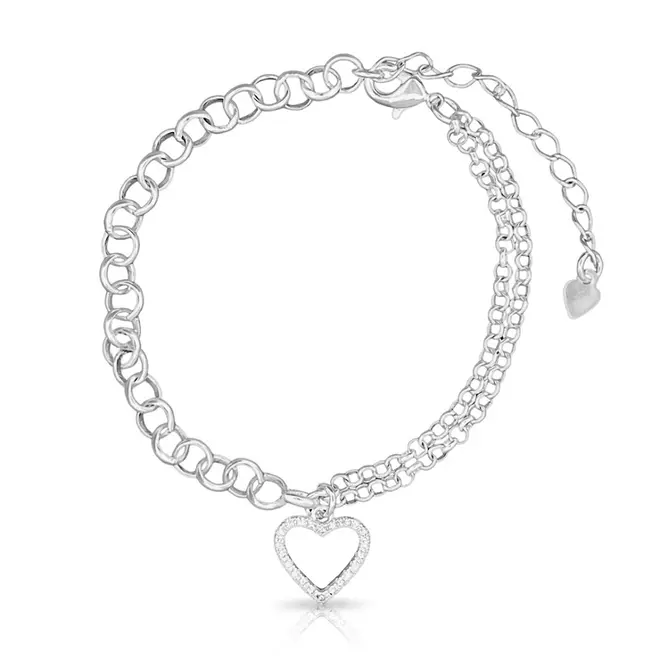 Pulseira com Coração Vazado de Zircônias