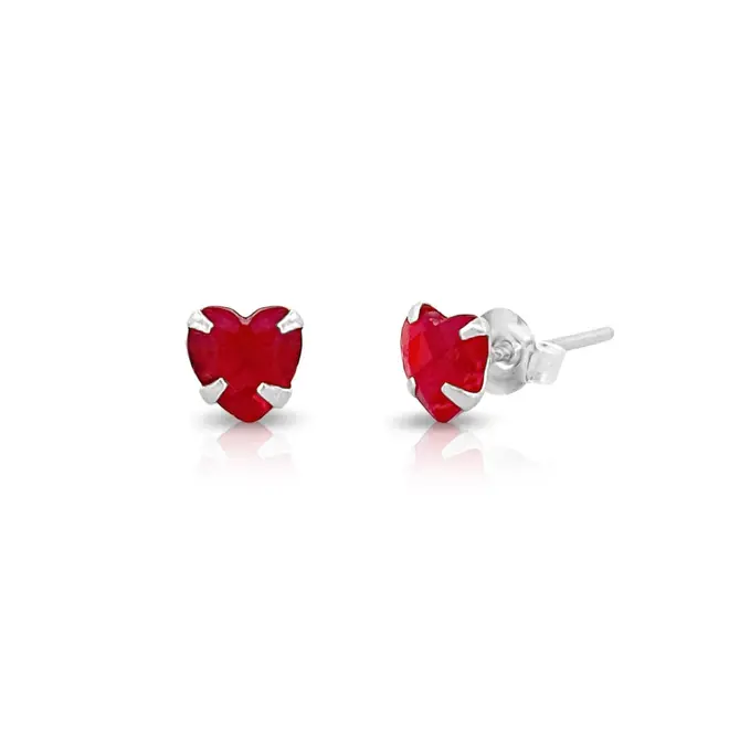 Brinco Top Coração Com Zircônia Rubi