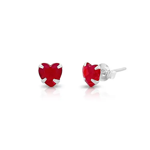 Brinco Top Coração Com Zircônia Rubi