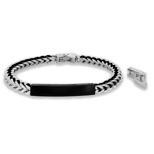 Bracelete de Aço com Elos Trabalhados e Placa em Fibra de Carbono