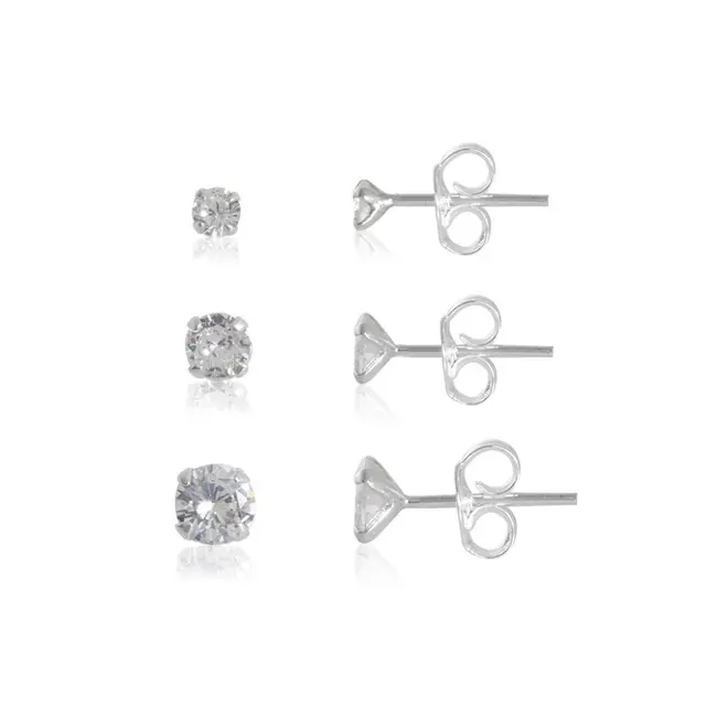 Brinco Redondo Kit Três Furos com Zircônia Cristal
