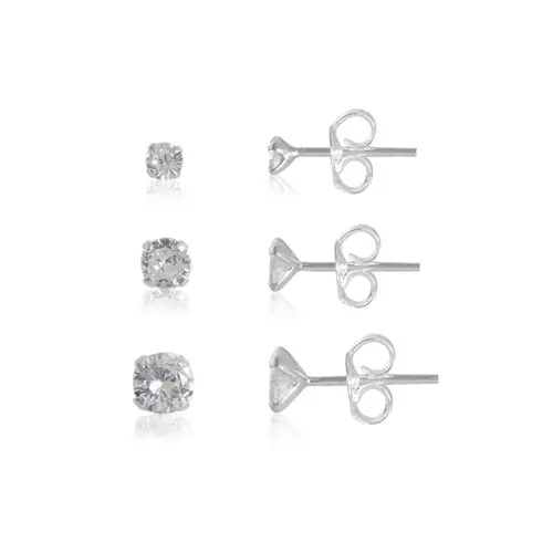 Brinco Redondo Kit Três Furos com Zircônia Cristal