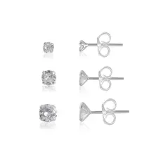 Brinco Redondo Kit Três Furos com Zircônia Cristal