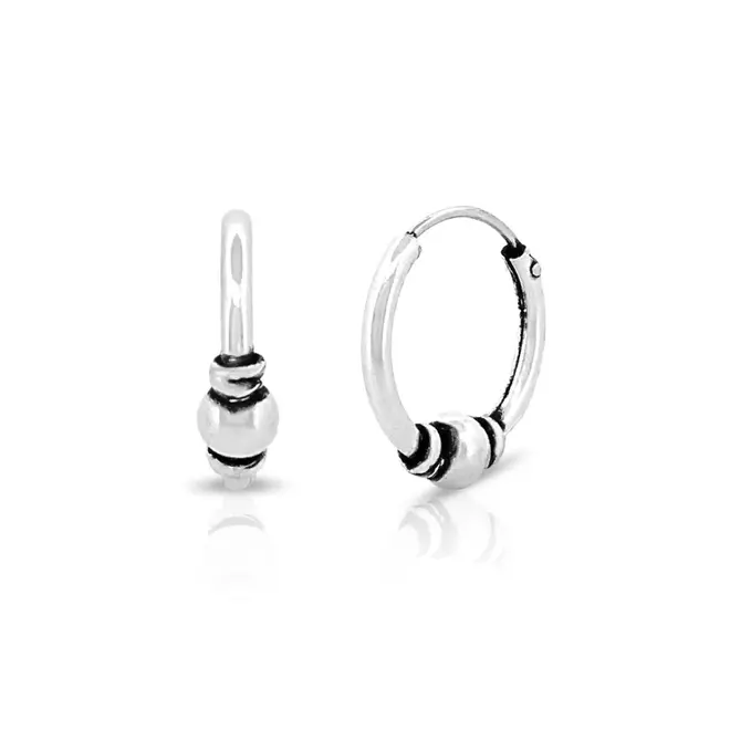 Brinco de Prata Argola em Estilo Bali com Esfera