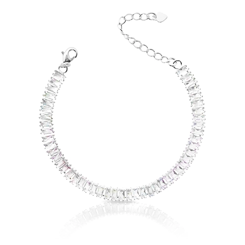 Pulseira Riviéra Com Zircônia Cristal Retangular