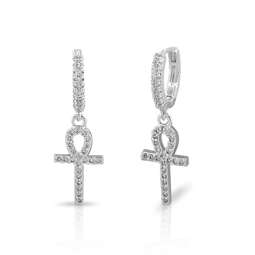 Brinco Argola Click com Pingente de Cruz de Ansata