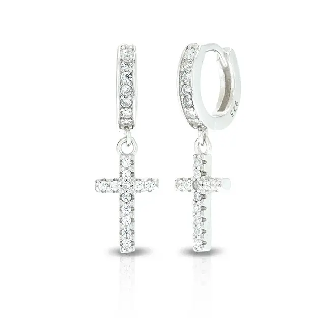Brinco Blend Collection Click com Cruz em Zircônias Cristal