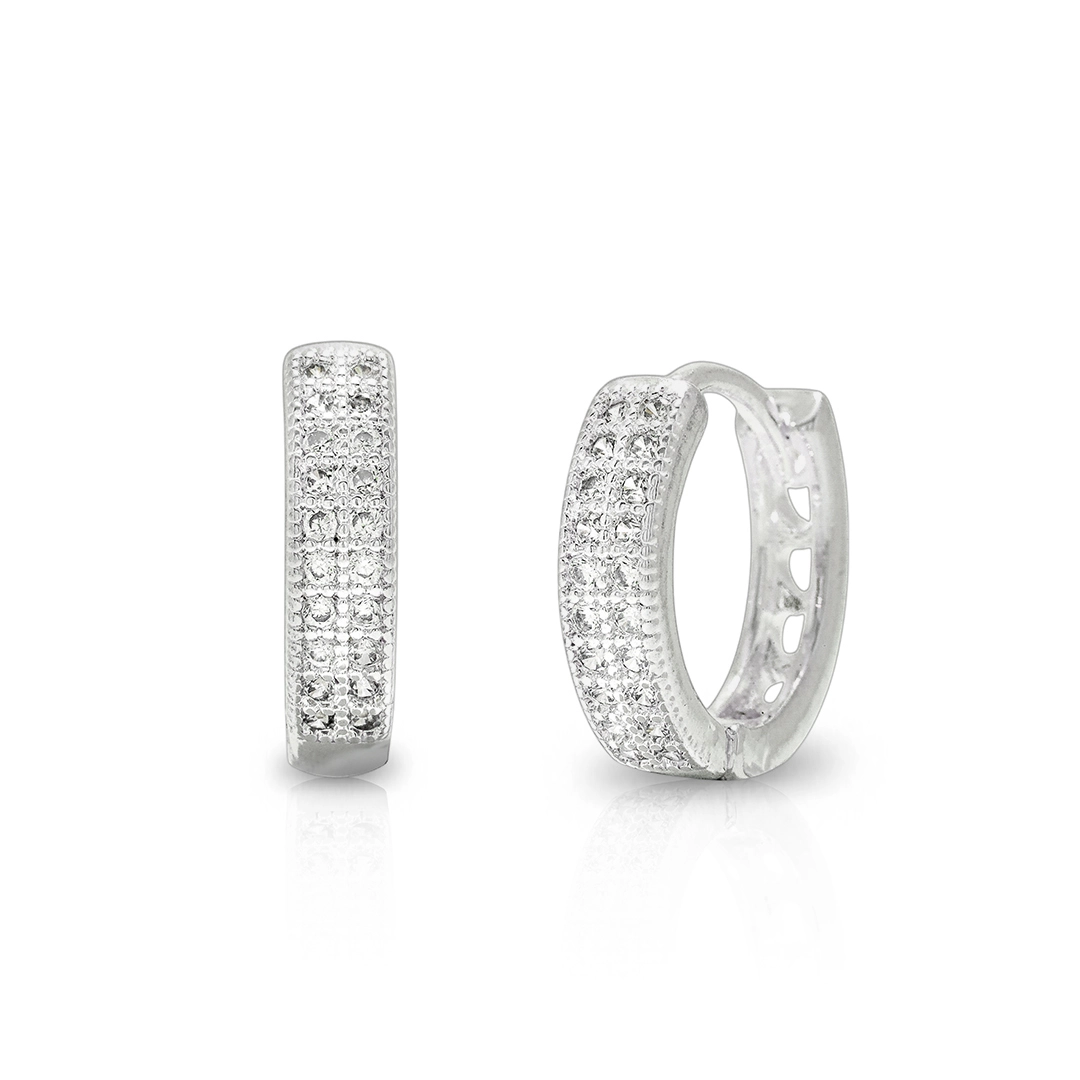Brinco Blend Collection Prata 925 Click com Duas Fileiras de Zircônias Cristal