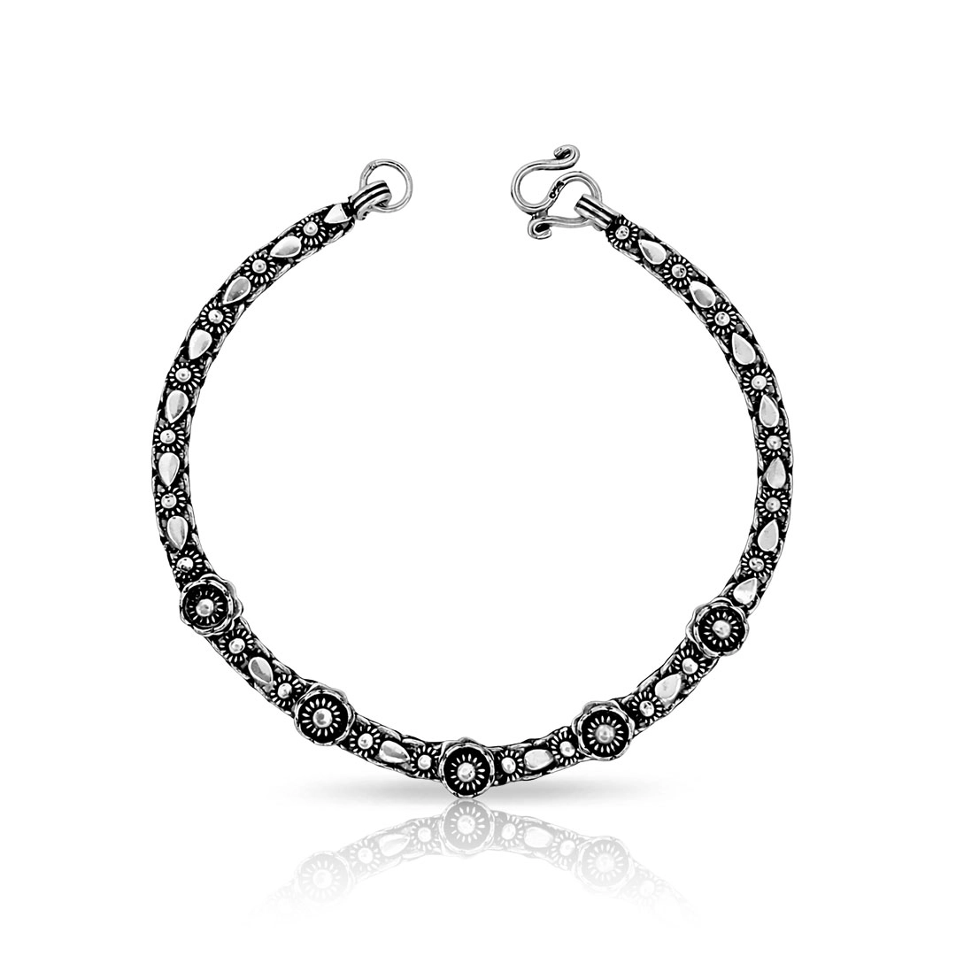 Pulseira Fileira com Flores Envelhecidas e Gotas Espelhadas