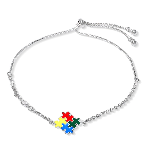Pulseira Autismo Quebra-cabeça Esmaltado e Zircônias Cristal