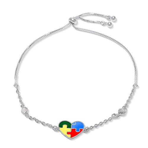 Pulseira Autismo Coração Esmaltado e Zircônias Cristal