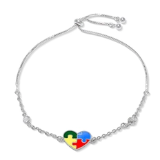 Pulseira Autismo Coração Esmaltado e Zircônias Cristal