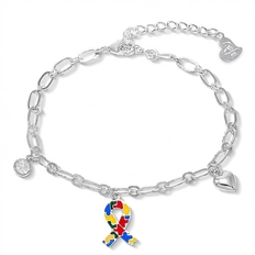 Pulseira Autismo com Zircônia, Coração e Fita