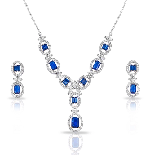 Colar Blend Collection e Brincos com Zircônias Safira Retangular e Zircônia Cristal