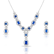 Colar Blend Collection e Brincos com Zircônias Safira Retangular e Zircônia Cristal